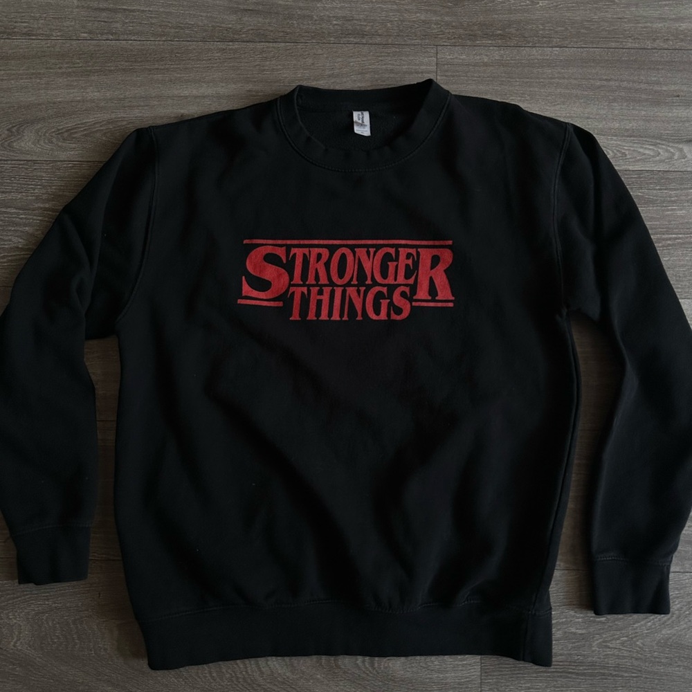 Stronger Things Black and Red Men's Crewneck Sweater